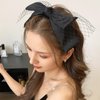 auwiyd Lolita Bow Headband Hoop Mesh Knotted Bow Hair Hoop Bridal Headdress for Women Girls Elegant Black and Green Double-layer Mesh Headband Vintage French Style Hair Accessories 2 PCS