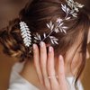 Amaxiu 5 Pcs Metal Leaf Hair Side Combs, Gold Silver Rhinestone Hair Comb French Twist Flower Hair Comb Clips with Teeth Fancy Side Combs Wedding Bridal Jewelry Hair Clips for Women Girls