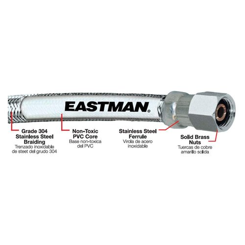 Eastman Ice Maker Connector, 1/4 Inch Compression, 5 Foot Flexible Braided Stainless Steel Hose, 41033