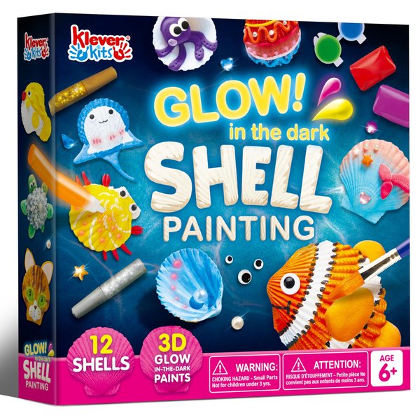 Klever Kits 12 Kids Sea Shell Painting Kit-Glow in The Dark-Arts & Crafts for Boys and Girls Ages 6-12, Art Supplies, Kids Craft Paint Kits, Creative Art Toys for Kids Birthday Party Gift