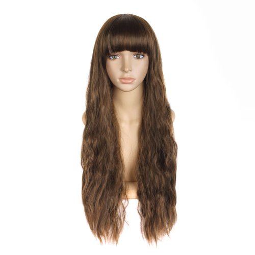 MapofBeauty 28 Inch/70 cm Beautiful Women's Flat Bang Long Wave Curly Wigs (Brown)
