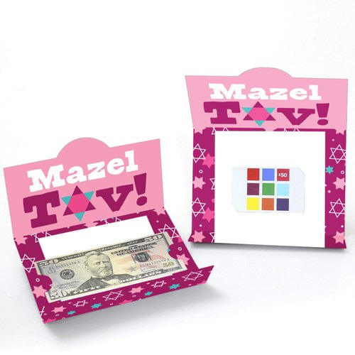 Big Dot of Happiness Pink Bat Mitzvah - Girl Party Money and Gift Card Holders - Set of 8
