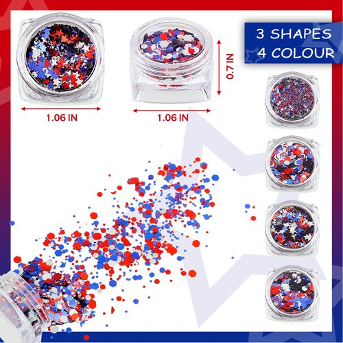 12 Boxes Independence Day Nail Glitter 4th of July Nail Art Star Sequins Holographic Red Blue Silver Mixed Star Hexagon Circles Nail Sequins Confetti 3D Nail Art for Women Girls Makeup Nail Decoration
