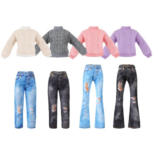 Bencailor 8 Pieces Winter Doll Clothes 11.5 Inch Winter Elf Doll Accessories Elf Sweaters Denim Pant Outfit Clothing(Round Neck Sweater)
