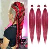 Savasana Rose Red with Tinsel Pre stretched Braiding Hair, 26 Inches Kanekalon Box Braids Hair Extensions, 3 Packs Yaki Texture Braiding Hair Pre stretched