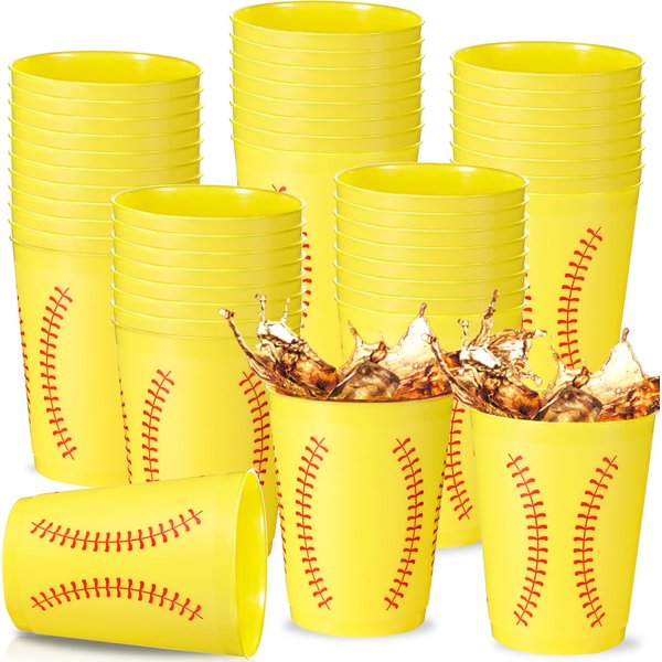 24 Pcs Softball Plastic Cups Reusable Softball Plastic Tumblers Party Supplies Sports Softball Game Plastic Drinking Cups 12oz Party Decorations for Kids Gift Birthday School Sport Party Favors