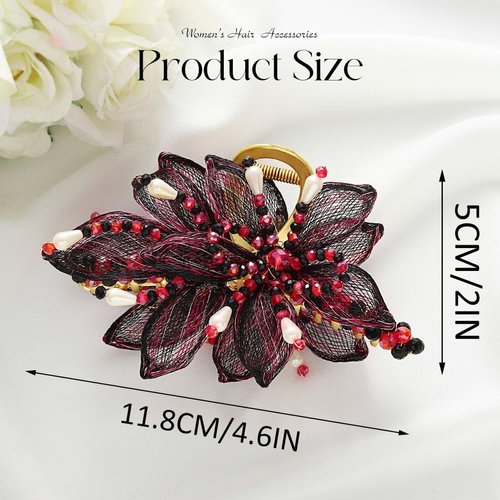 CAKURE Copper Wire Flower Hair Clip Gold Metal Hair Claw Beaded Hair Clamp Hair Accessory for Women