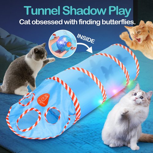 Migipaws Cat Toys, Interactive Cat Toy for Indoor Cats,Upgraded Moving Shadow of Butterfly Feather Project on Cat Tunnel, Cardboard Box Toys, Rechargeable 2.0