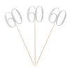 Silver Glitter 60th Birthday Centerpiece Sticks, 12-Pack Number 60 Table Topper Anniversary Party Decorations