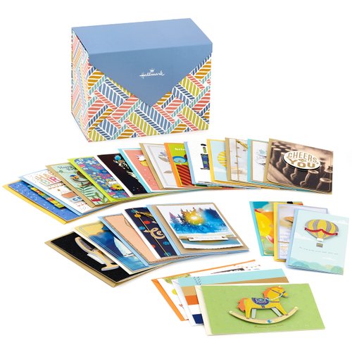Hallmark Pack of 24 Handmade Assorted Boxed Greeting Cards, Herringbone Pattern Cards for Birthday , Baby Shower , Wedding , Thank You, Sympathy Card, Thinking of You Cards,