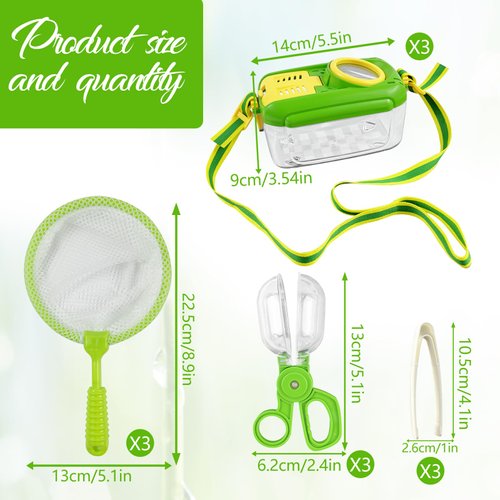 3 Sets Bug Catcher Kit for Kids Outdoor Exploration Kit Kid Summer Toys Nature Explorer Kit Bug Collection Kit with Insect Catcher Box, Butterfly Nets, Tweezers for Kids 3 4 5 6 7 8+ Years Old