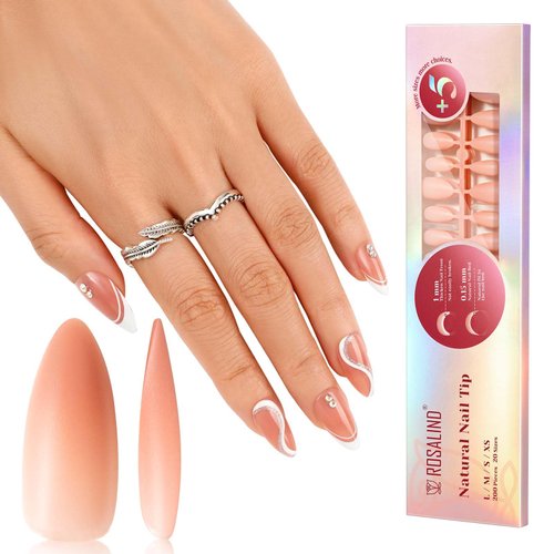 ROSALIND Rosy Nude Almond Nail Tips, 200 PCS Matte Nude Nail Tips Full Cover Acrylic Nail Tips, Nude Pre-colored Fake Press On Nails Nail Extensions 20 Sizes Manicure Salon Artificial Nails