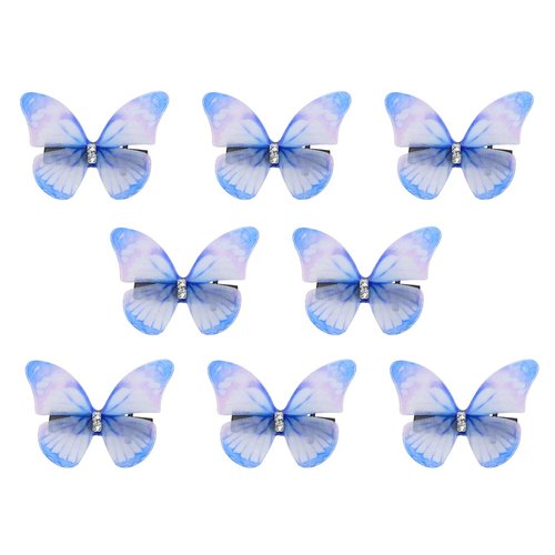Butterfly Hair Clips Penta Angel 8Pcs Small Double-Layer Realistic 3D Chiffon Butterfly Barrette Hairpins Accessories for Women Girls Halloween Wedding Birthday Party Decoration (Blue)