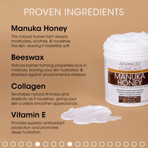 Advanced Clinicals Manuka Honey Cream Face Moisturizer & Body Butter Lotion For Dry Skin | Firming & Hydrating Miracle Balm Skin Care Moisturizing Lotion For Women, Wrinkles, & Sun Damaged Skin, 16oz