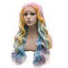 Mxangel Long Wavy Sky Blue Yellow Colorful Lace Front Wig Heat Resistant Fiber Cosplay Synthetic Hair Wig