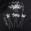 Teyglen Wedding Pearl Hair Comb Bridal Rhinestone Hair Clips Pins Silver Crystal Hair Piece Vintage Hair Accessories Jewelry Set for Women Girl