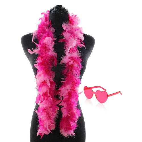YBHOMINE Feather Boas with Heart Rimless Sunglasses，4 ft Chandelle Feather Boa for Bachelor Party Halloween Christmas Costume Accessory (pink mix)…