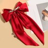 Women Big Bow Barrettes Girl's Satin Hairclips Long Ribbon Hair Pins Accessories For Party (Burgundy)