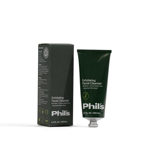Phils Exfoliating Facial Cleanser with Rice Bran & French Green Clay, Upcycled Olive Seed, 3.4 Fl. Oz., 100mL Daily Face Wash Vegan & Cruelty-Free, Made in USA