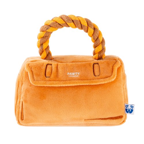 Barkin Bag Interactive Dog Toy - Handbag Plush Designer Tug Rope Toy - Cute Durable Parody Birthday Gift for Puppy - Squeaker Stimulating Enrichment for Aggressive Chewer - Teething Essential