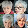 BEAUTY FLAG Short Grey Wigs for White Women Short Layered Pixie Cut Silver Gray Wigs with Bangs Women Natural Curly Synthetic Hair Wigs(8 inch, Silver Grey)