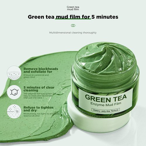 Green Tea Enzyme Face Mud Mask Cleaner Blackhead Remover Peel Off Women Facial Mask Organic Clay Face Mask for Deep Pore Cleansing Balancing & Hydrating Oil Control All Skin Types