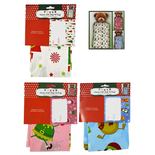 Set of 3 - 36" x 44" Giant Gift Bags With Tag - 3 Christmas Themes and Colors Including Pink, Blue, and White!