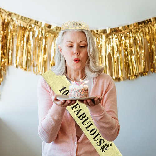 Gold 100th Birthday Sash and Tiara for Women, 100th Birthday Party Decorations, 100 and Fabulous Sash and Tiara Set, 100th Birthday Decorations for Women, Happy 100th Birthday Party Supplies