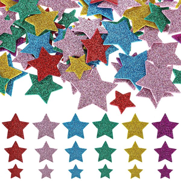 cobee 270 Pcs Gold Star Stickers, Glitter Foam Stickers Felt Stars, Stars for Crafts Bubble Stickers for Arts Craft Supplies Home Birthday Party Decoration