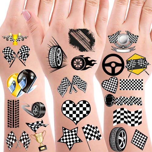 OriniPlay 320 Checkered Racing Car Flag Tattoos Temporary Stickers Suitable for Racing Car Dirt Bike Motocross Themed Birthday Party Favors Supplies Decorations Goodie Bag Stuffers 30 Sheets