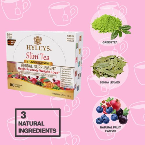 Hyleys Slim Tea 9 Flavor Assortment 100 Ct - Weight Loss Herbal Supplement Cleanse and Detox - 100 Tea Bags (1 Pack)
