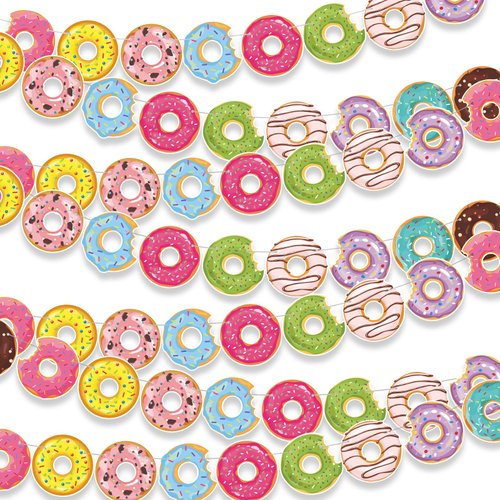 Dinifee 5 Pack Donut Party Banners Doughnut Grow up Party Decorations Hanging Swirl Donut Paper Cutouts Birthday Party Garland for Donut Baby Shower Gender Reveal Bridal Shower Party Supplies