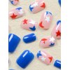 4th of july Extra Short Fake Nails Blue Square Press on Nails with Red White Stars Designs Gloss Acrylic Nails Petite Stick on Nails Small Press on Nails Independence Day Manicure Decorations
