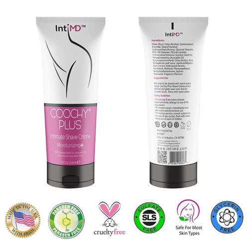 IntiMD COOCHY PLUS Intimate Shave Cream Gel Rash-Free With MOISTURIZING+ 8oz Squeeze Bottle