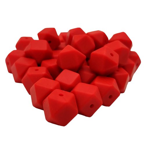 50pcs Scarlet Red Color 14mm Hexagon Silicone Focal Beads for Pen Silicone Geometry Spacer Beads for Keychain Mom Woman Jewelry Craft Making