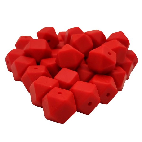 50pcs Scarlet Red Color 14mm Hexagon Silicone Focal Beads for Pen Silicone Geometry Spacer Beads for Keychain Mom Woman Jewelry Craft Making