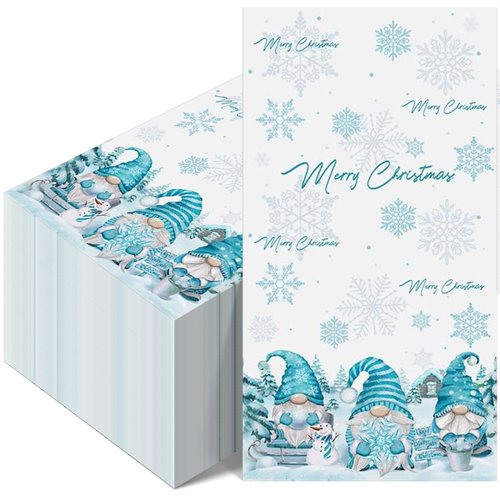 100 Pcs Christmas Gnome Paper Napkins, Disposable Merry Christmas Gnome Snowflake Paper Guest Napkins Xmas Gnome Decorative Paper Guest Hand Towels for Winter Holiday Christmas Dinner Party Supplies