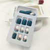 Square Press on Nails Short Sea Blue Fake Nails Glossy Acrylic Nails Press ons Full Cover False Nails with Golden Glitter Designs Glue Stick on Nails for Women Girls 24 Pcs