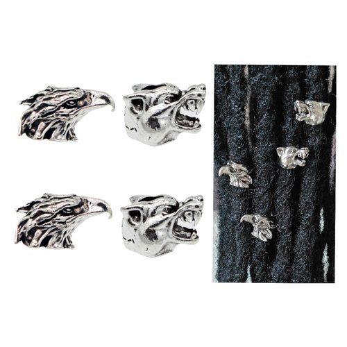 Nutty Natte 4 PCS Viking Hair Tube Beads Eagle and Hound Alloy Beard Beads Hair Dreadlocks Beads for men Beads for Bracelets Pendant Necklace DIY