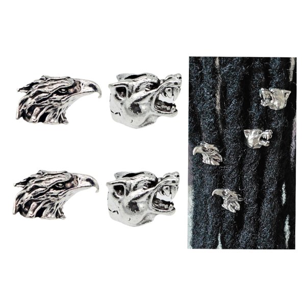 Nutty Natte 4 PCS Viking Hair Tube Beads Eagle and Hound Alloy Beard Beads Hair Dreadlocks Beads for men Beads for Bracelets Pendant Necklace DIY