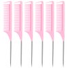 6PCS Hair Rat Tail Comb Metal Carbon Parting Hairdressing Styling Tools for Women and Girls (Pink)