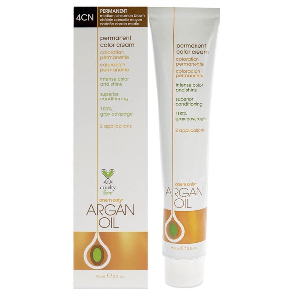 One N' Only Permanent Hair Color - Permanent Hair Dye Made with Argan Oil - Delivers Rich, Accurate Tones with Gray Coverage - Improves Moisture & Elasticity - 4CN Medium Cinnamon Brown (3 oz)