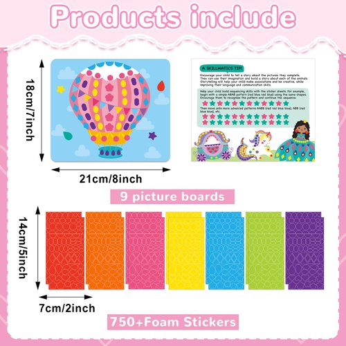 Naozinebi Unicorns & Princesses Foam Sticker Art Craft Kit Geometry Shapes EVA Foam Stickers for Boys Girls Kids DIY Creative Home School Art Class Supplies