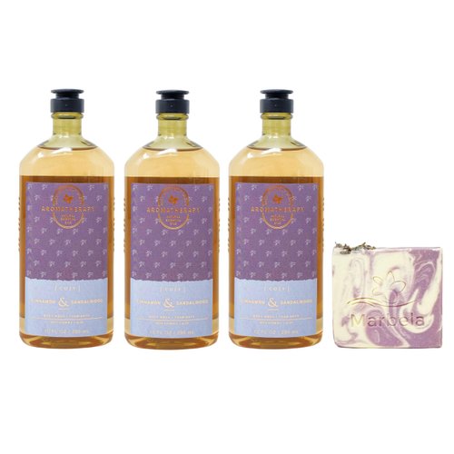 Bath & Body Works Aromatherapy Cozy Cinnamon & Sandalwood 3 Pack Body Wash + Foam Bath with a Lavender Dream Bar Soap - Full Size