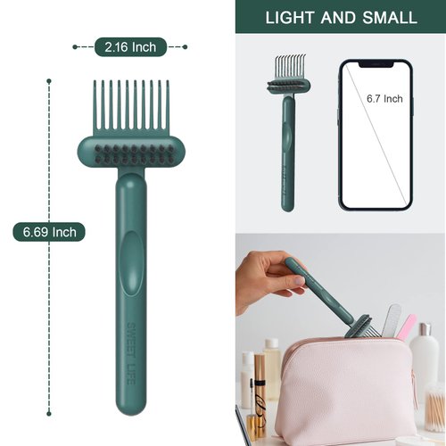 RHOS 2-in-1 Hair Brush Cleaner and Remover Tool - Comb for Removing Hair and Dust, Suitable for Home and Salon Use (1 Pack-Green)