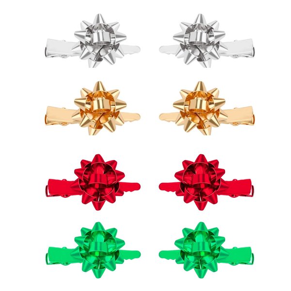 AUGSUN 8Pcs Christmas Bow Hair Clips Barrettes Xmas Hairpins Accessories for Girls Women Christmas Holiday Party Gifts(Red Green Gold Silver)
