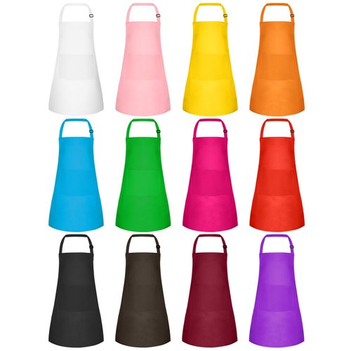 Morcheiong 12 Pack Adjustable Kids Apron Bulk with 2 Pockets Toddler Apron Kids Painting Aprons for Cooking Baking Painting Boys Girls (Multicolor)