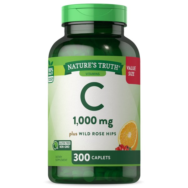 Nature's Truth Vitamin C 1000mg with Rose HIPS | 300 Caplets | Vegetarian, Non-GMO & Gluten Free Supplement