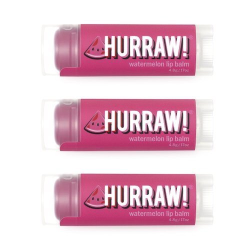 Hurraw! Watermelon Lip Balm, 3 Pack: Organic, Certified Vegan, Cruelty and Gluten Free. Non-GMO, 100% Natural Ingredients. Bee, Shea, Soy and Palm Free. Made in USA