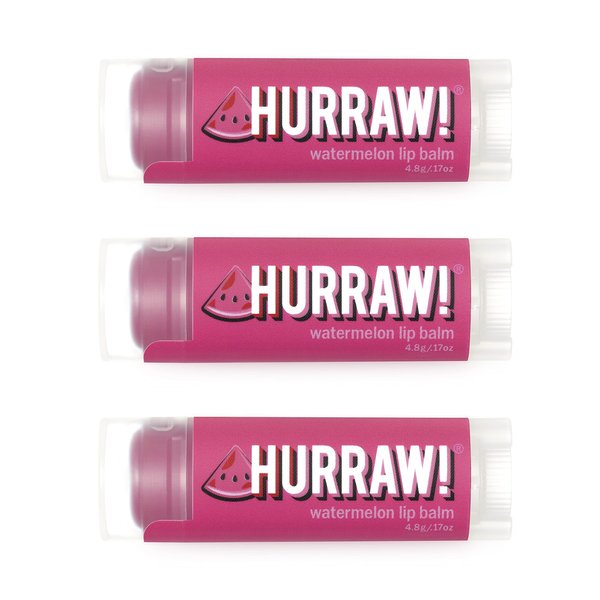 Hurraw! Watermelon Lip Balm, 3 Pack: Organic, Certified Vegan, Cruelty and Gluten Free. Non-GMO, 100% Natural Ingredients. Bee, Shea, Soy and Palm Free. Made in USA